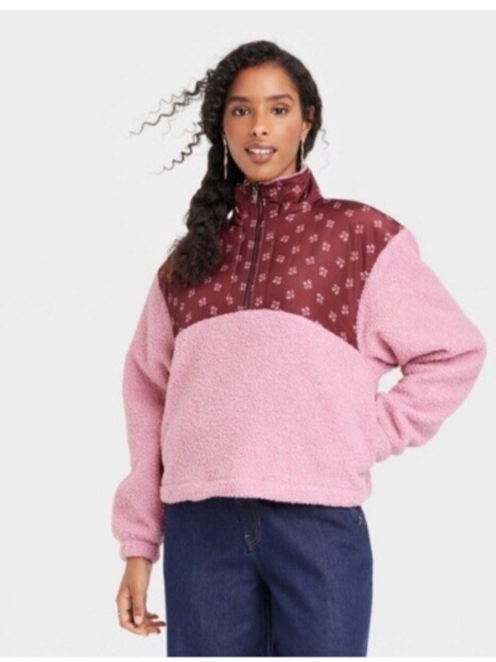 Universal Thread Women’s Colorblock Pink Sherpa Quarter Pullover Jacket